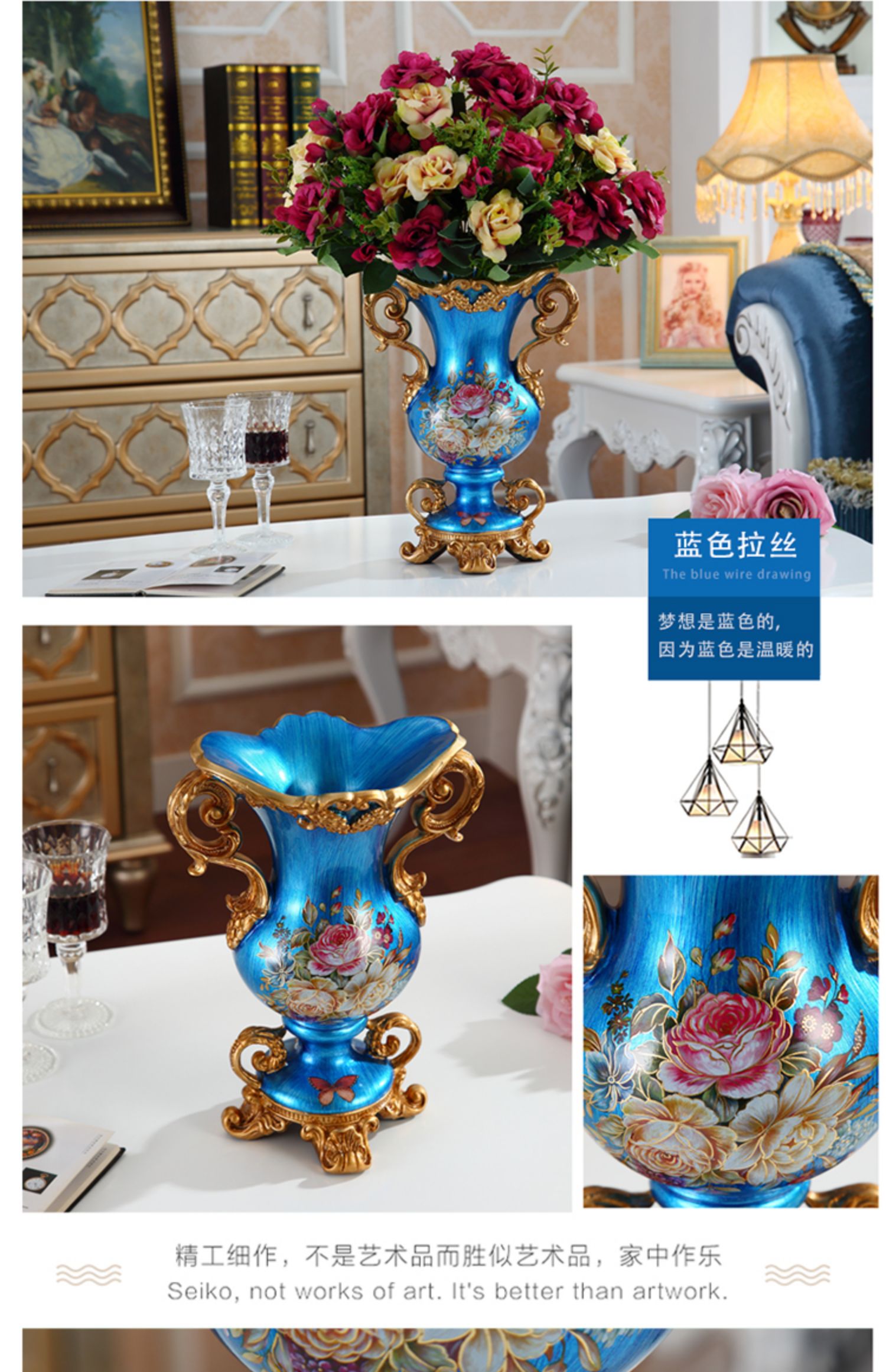 高档奢华欧式花瓶摆设客厅插花酒店办公室花器卧室餐桌玄关装饰品花千