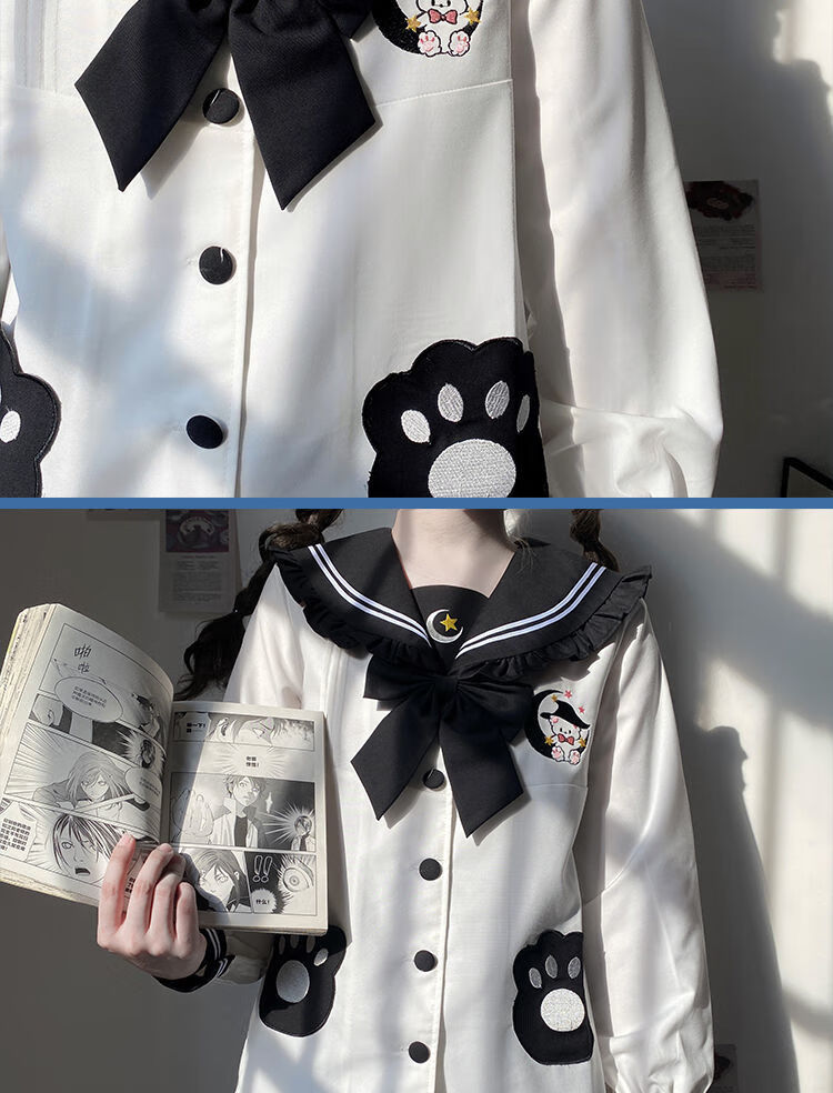 【jk制服官方】qvaj原创 黑白色水手服日系学生jk制服裙幼稚园套装