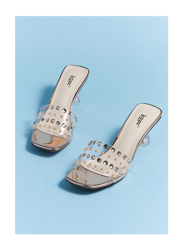 ief/爱依服罗马凉鞋2022年夏季新款韩版轻奢风细闪一字带粗跟(≤1cm)