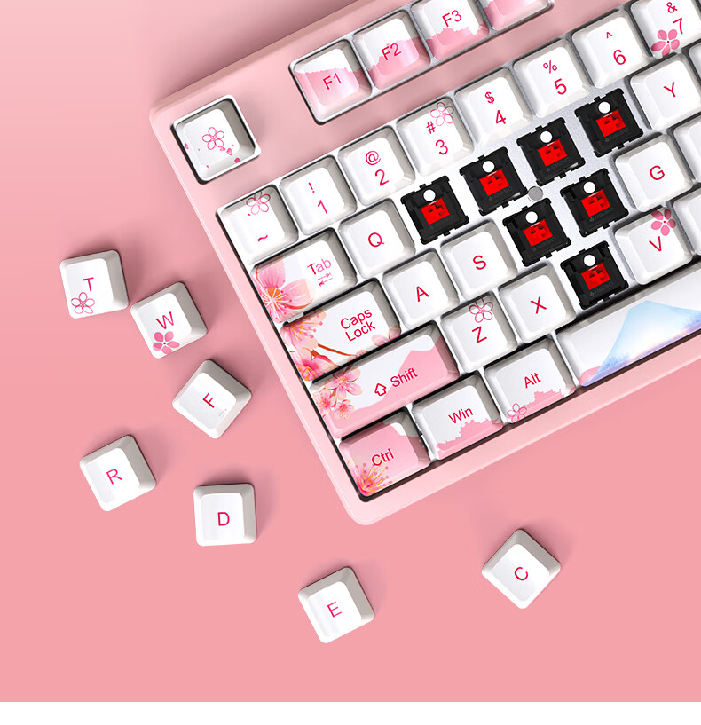 rk987樱桃cherry轴樱花之舞机械键盘粉色少女生可爱有线办公专用打字