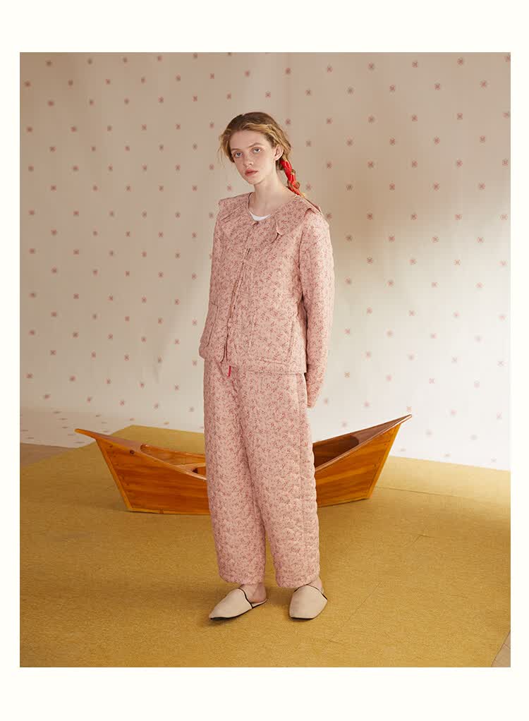 朵朵可可秋冬季睡衣女夹棉加厚三层田园风碎花清新保暖家居服套装