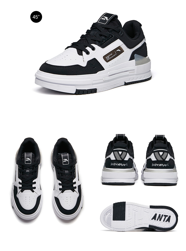 安踏板鞋女鞋2021秋季新款厚底复古黑白休闲百搭小白运动板鞋子潮 黑