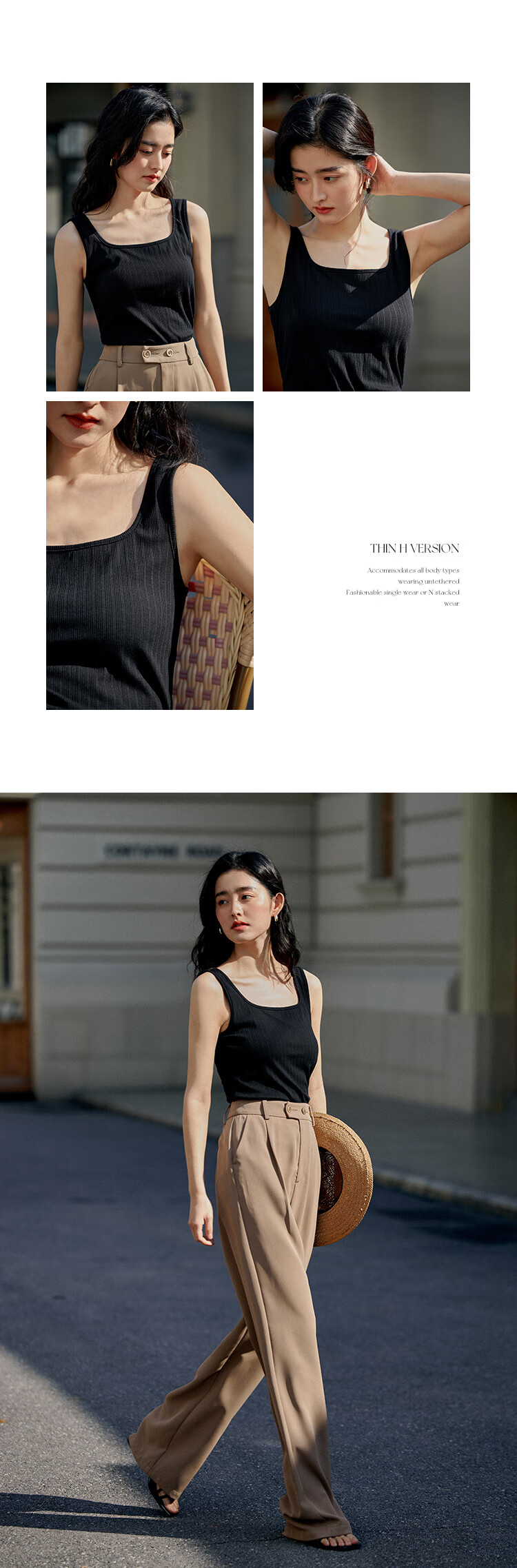 INMAN Slim Fit Vest Women Summer Base Layer Slimming Inner Wear Outer Wear Black L 15