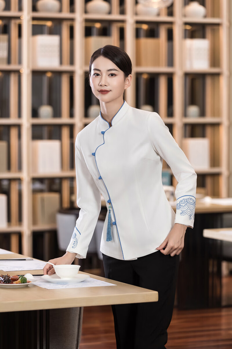 佰姗 高端中式服务员长袖工作服中餐馆星级酒店饭店茶楼餐饮服务员