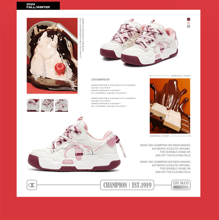Champion American Champion Sneakers for Women And Men, Thick-Soled Heightening Casual Retro Street Trendy Loafers 24FWT15 Light Red 37 10