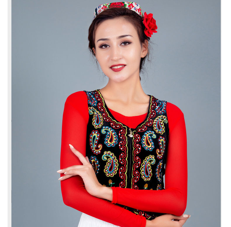 商场同款pauzto轻奢新疆舞蹈服装广场舞女金丝绒马甲维吾尔族舞台演出