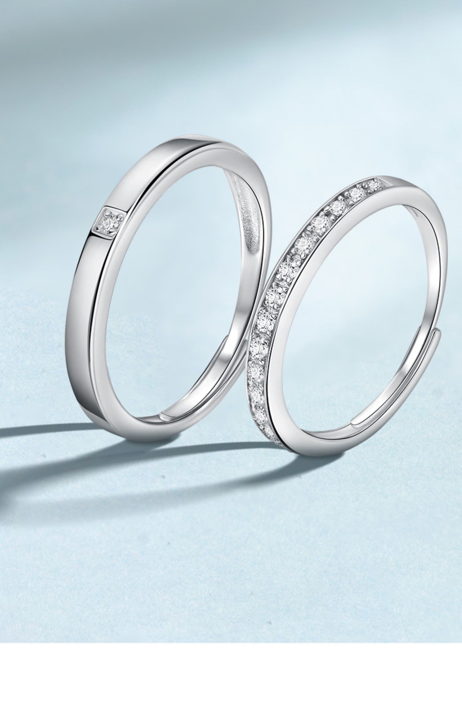 高端品质银饰情侣对戒925银锆石男女戒指简约开口可调节送朋友生日