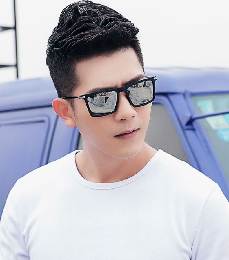 社会精神小伙太阳镜网红方框帅气眼睛开车韩版墨镜新品新品亮黑升级款