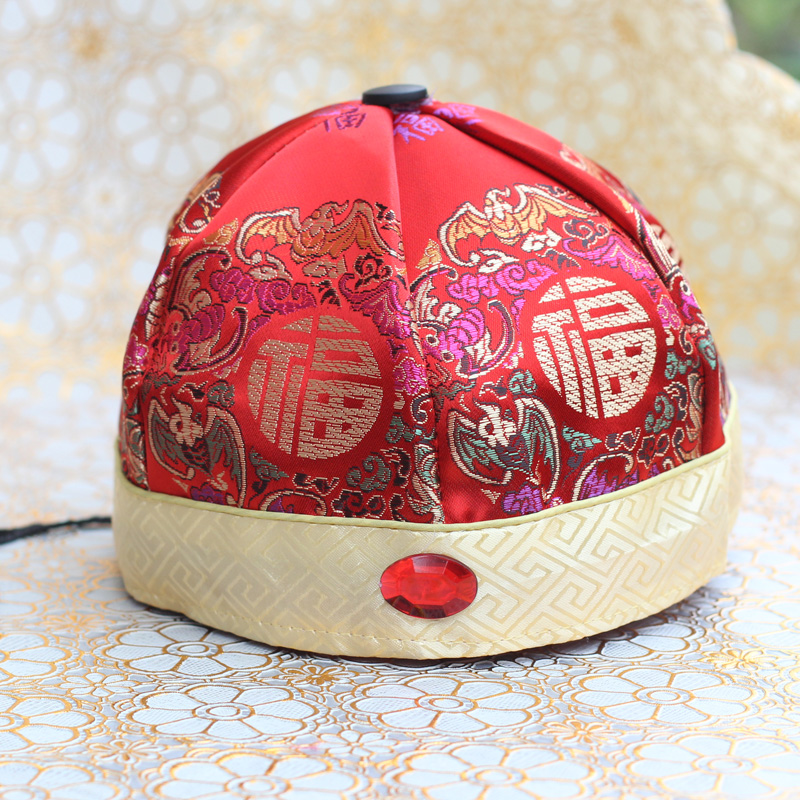 簘蕥 古装黄色帽子男 黄帽子婴儿女男宝宝唐装帽百天周岁儿童帽小地主