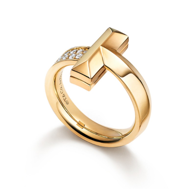 蒂芙尼戒指tiffany t系列t1戒指18k黄金镶嵌钻石宽 4.