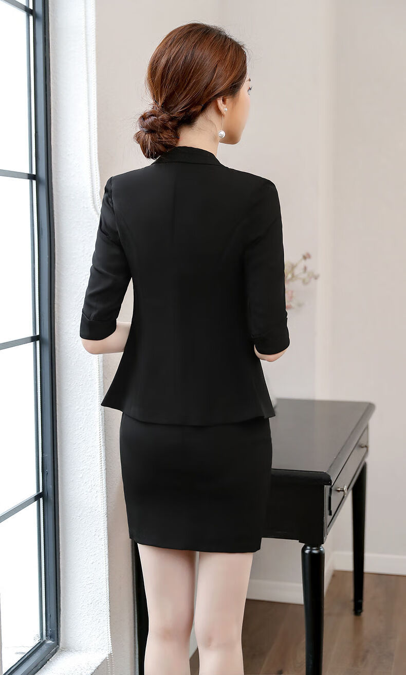 中袖西服套裙大学生酒店职业装女春套装黑色西装裙子吊带m建议8695斤