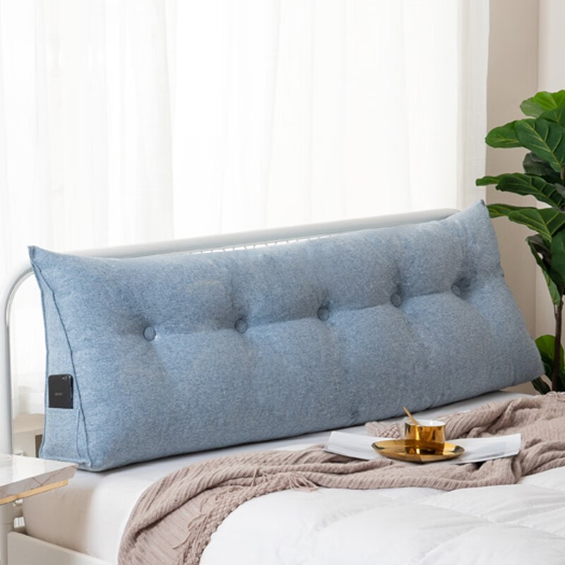 床头靠垫长靠枕软包三角双人亚麻大靠背枕榻榻米床上大靠垫天蓝
