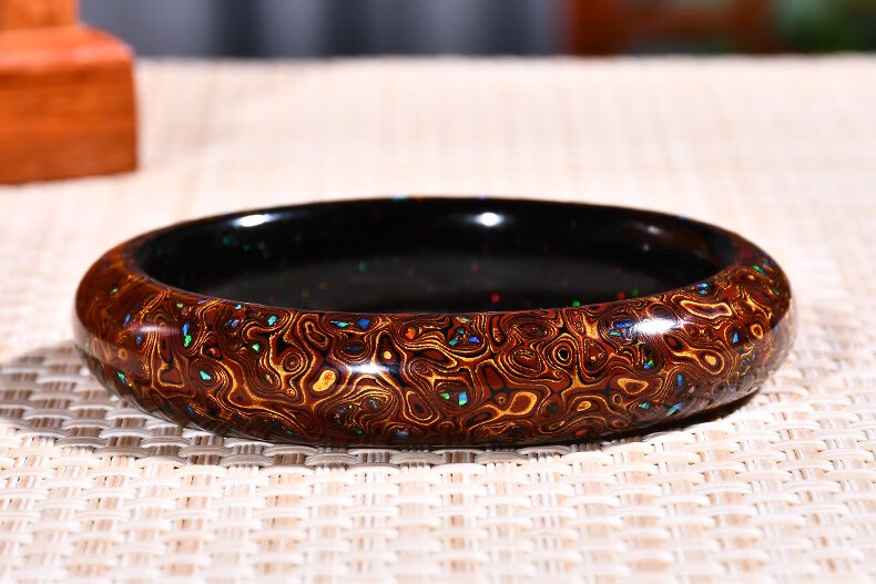 爱优美大漆珠犀皮千层手镯手环镯子民族风非遗工艺中国风深咖色镶嵌