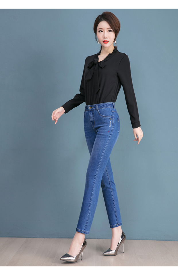 时尚百搭恒源祥中年牛仔裤女直筒小个子九分裤夏季薄款显瘦四十岁妈妈