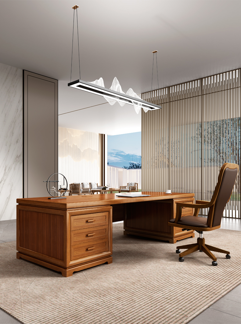 京全广东高端新中式老板桌办公桌实木大班台办公室桌椅组合办公家具6