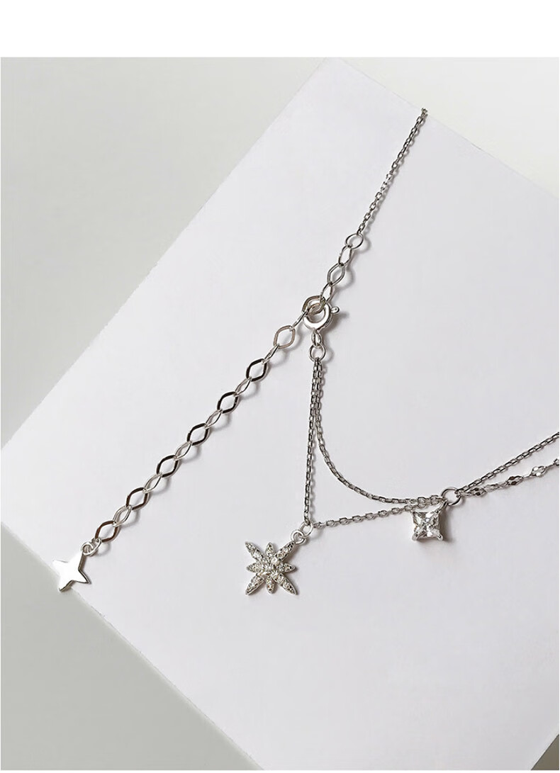古耐s925银星星项链女士吊坠时尚锁骨链首饰七夕情人节礼物女生送女友