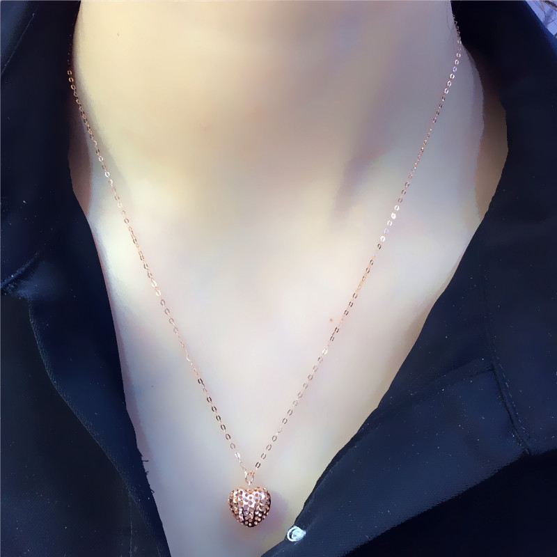 晚仪俄罗斯585女士紫金立体桃心项链14玫瑰金洋气彩金项链42厘米