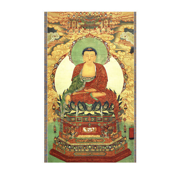 释迦牟尼佛像大小款带挂轴挂画画像挂像绢丝布带卷轴直接挂墙50厘米宽