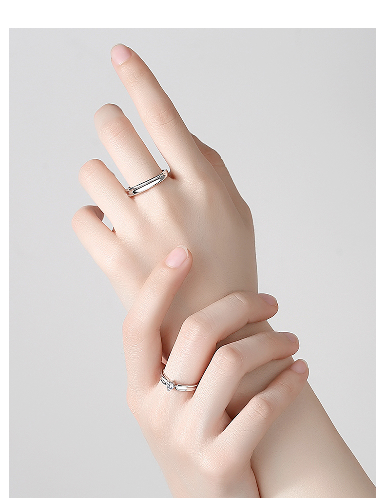 ck施华洛世奇锆执手一生素圈戒指男潮情侣对戒女小众设计礼物送女友