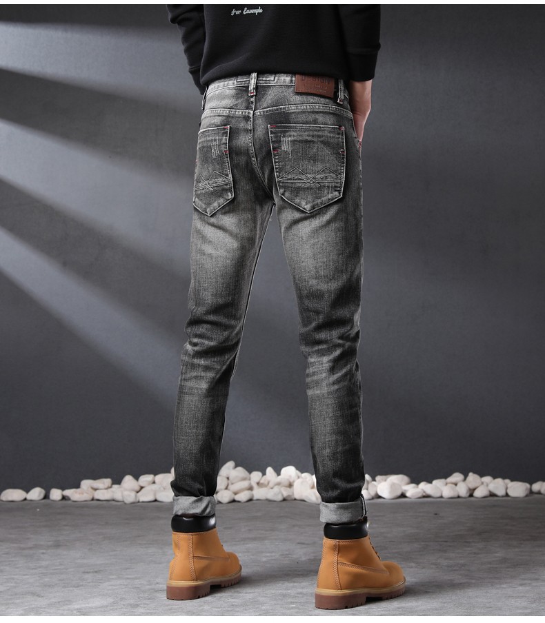 lee cooper牛仔裤男秋冬季新款男士复古破洞牛仔休闲裤欧美风弹力修身