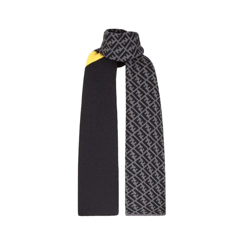 fendi芬迪ff经典印花拼色羊毛围巾fxs124aevb七夕情人节礼物黑棕红