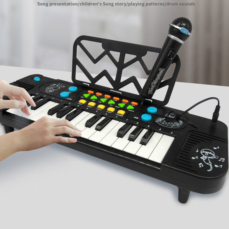 初学入门宝宝钢琴早教可弹奏宓蝶 蓝色多功能32键电子琴拍【带话筒】