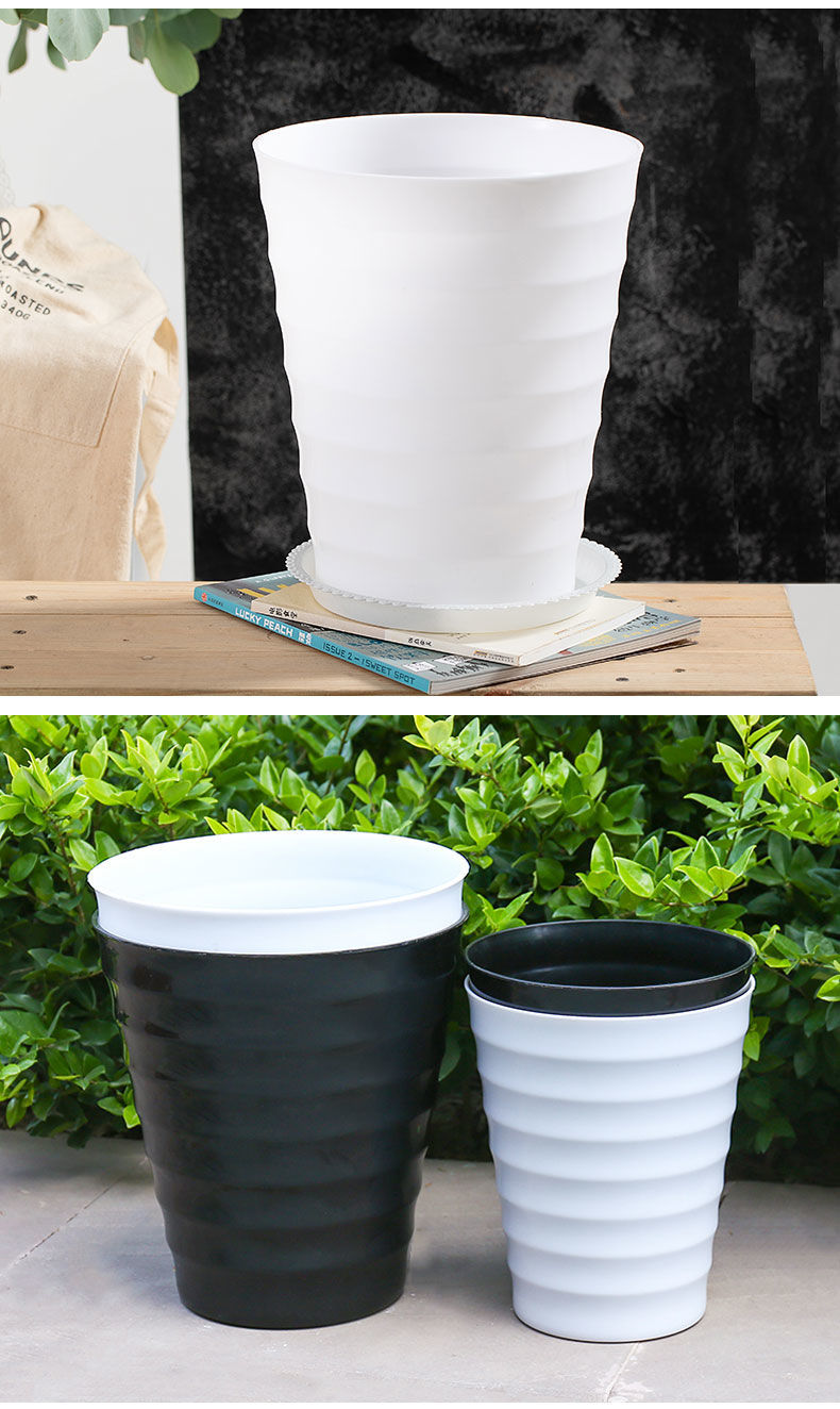 超大螺纹花盆加厚白色黑色仿瓷树脂花盆托盘盆景植物大型塑料盆白色特