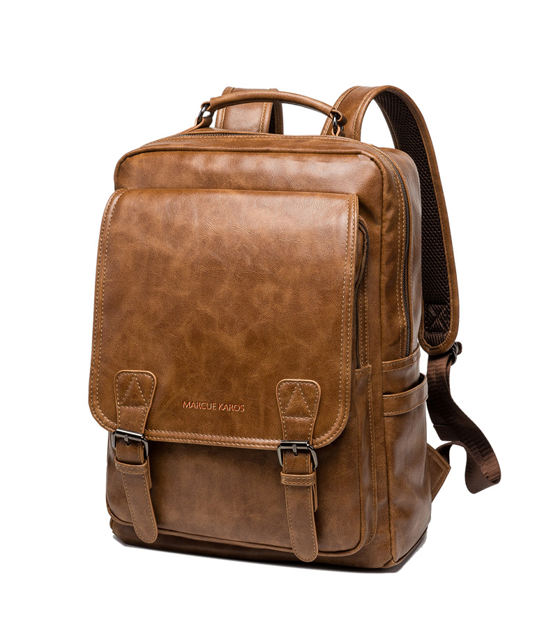 marcuekarosmk双肩包男真皮男士背包商务百搭休闲多功能大容量电脑包