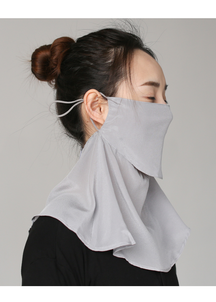 法国轻奢纯色轻薄真丝防晒面纱遮全脸露嘴面罩开车护颈夏季防紫外线脸