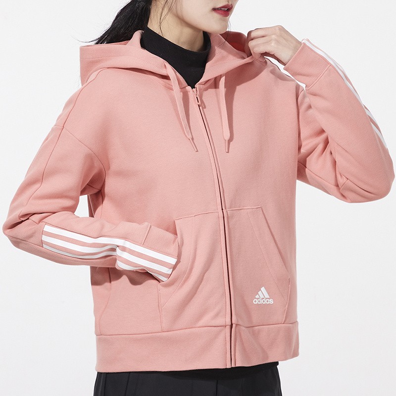 adidas阿迪达斯女装新款运动服跑步训练透气舒适休闲针织连帽夹克外套