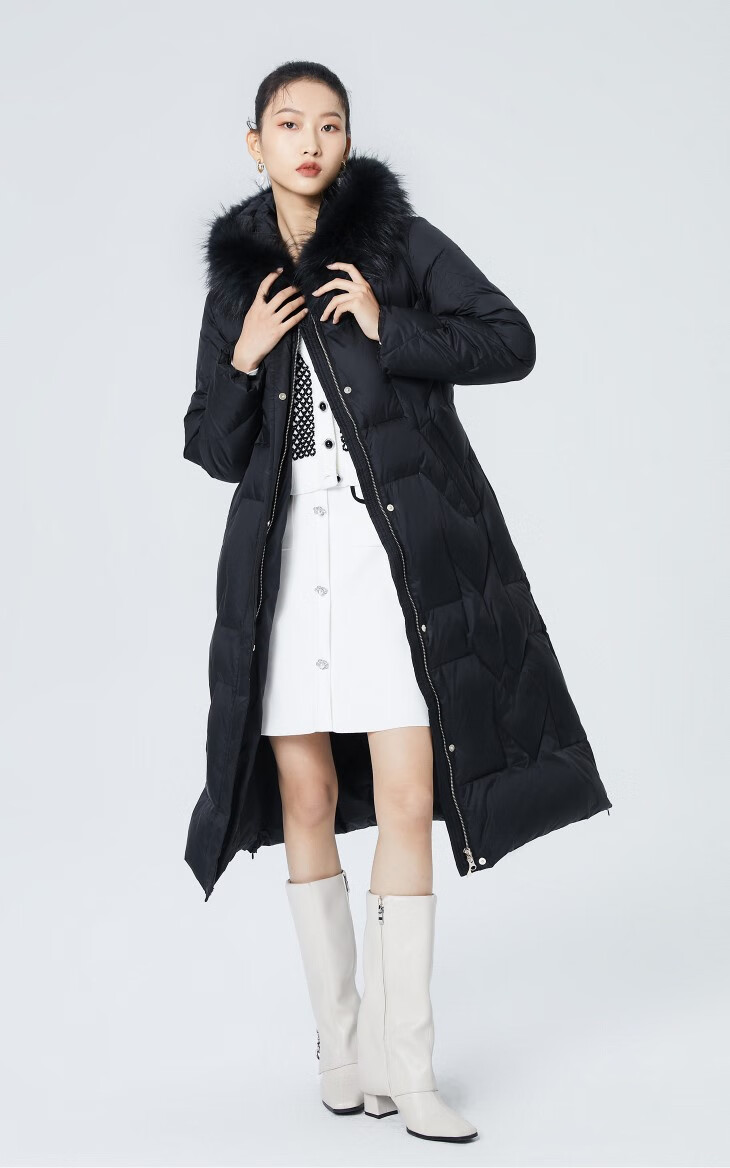 veromoda2021秋季新款长款优雅系带毛领羽绒服女321412012 白 165/84a