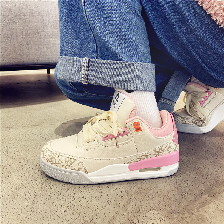 布柜者ow联名樱花粉aj女鞋2022新款潮ulzzang软底跑步运动鞋潮流百搭