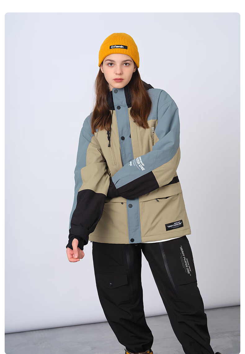 新品单双板滑雪服夹棉加厚撞色工装保暖防风男女雪衣蓝色l