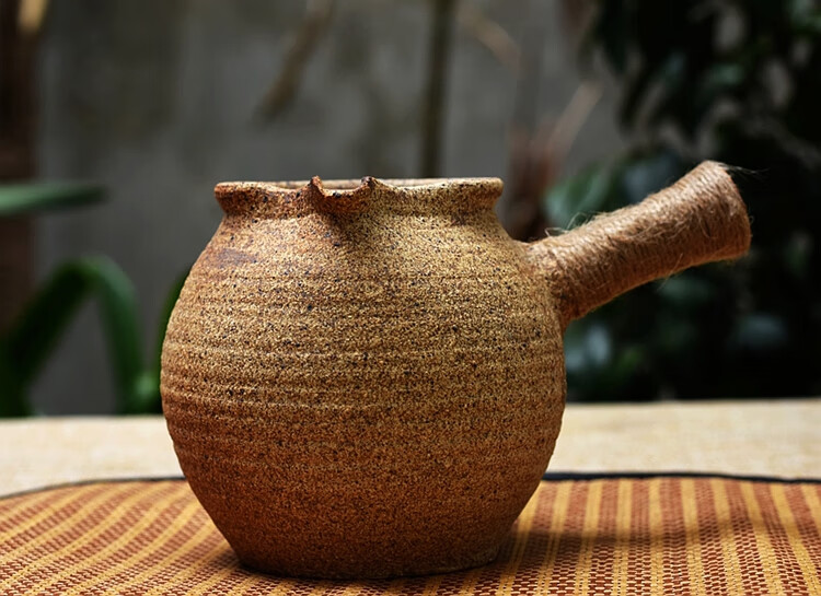 60土陶罐煮茶 云南土陶烤茶罐粗陶手工柴烧窑侧把餐饮具茶具公道杯