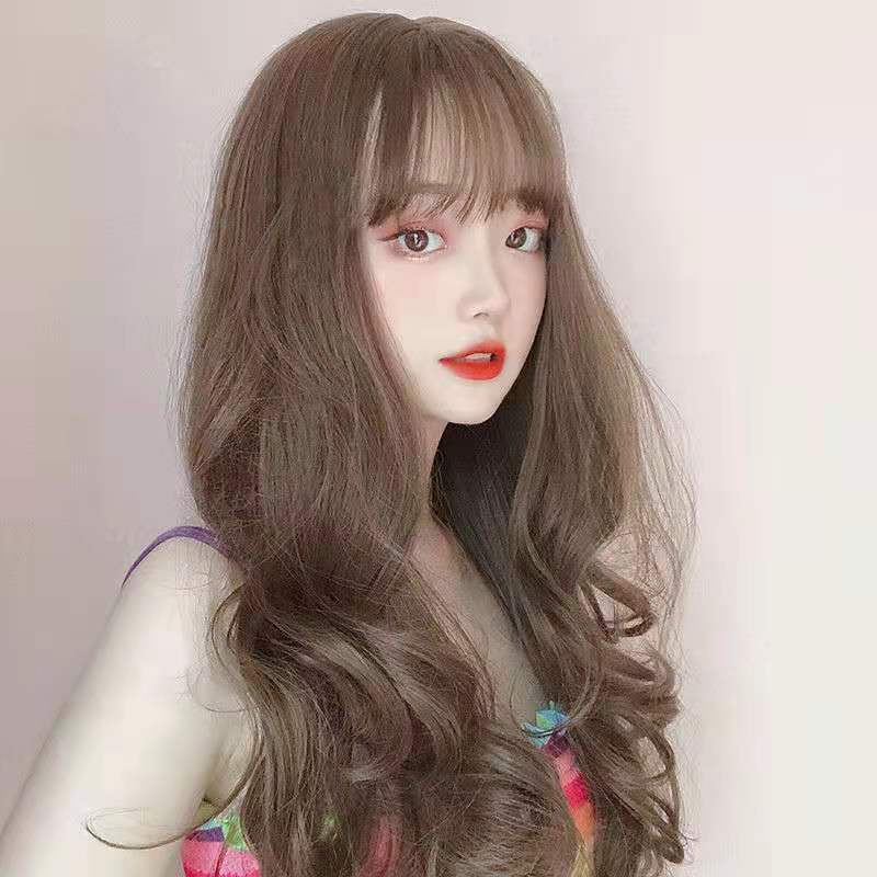 假发女长发自然真发全头套卷发网红大波浪发型空气刘海可爱修脸假发套