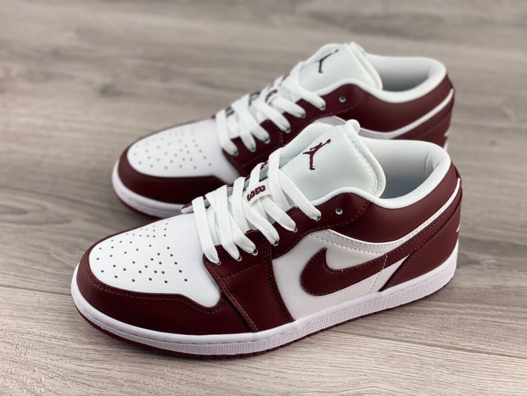 耐·克ni·keaj1 low 深酒红头层皮aj1学生休闲鞋潮流百搭复古运动