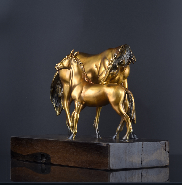 棠梦轻奢高端白铜马摆件子母马铜动物手办艺术品新中式书房客厅玄关
