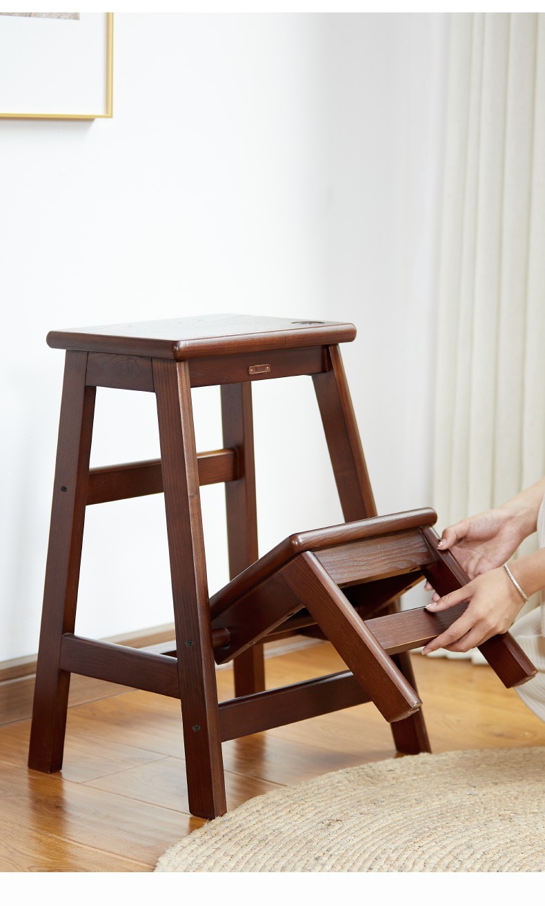 实木可折叠凳子家用高板凳多功能椅子创意两用换鞋凳梯凳 梯凳折叠凳