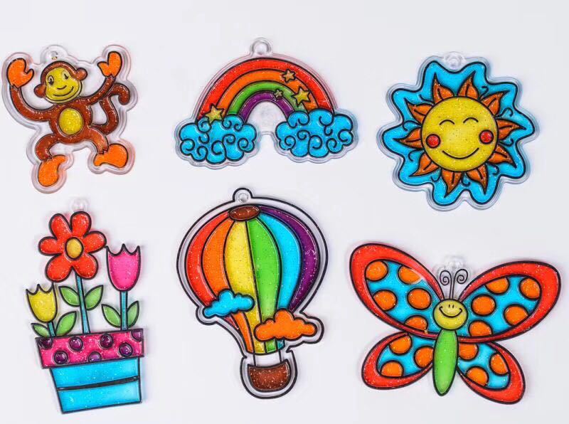 伦堡画儿童免烤胶手工diy 烤画免烤胶画手工diy玩具女孩涂色玻璃伦轮