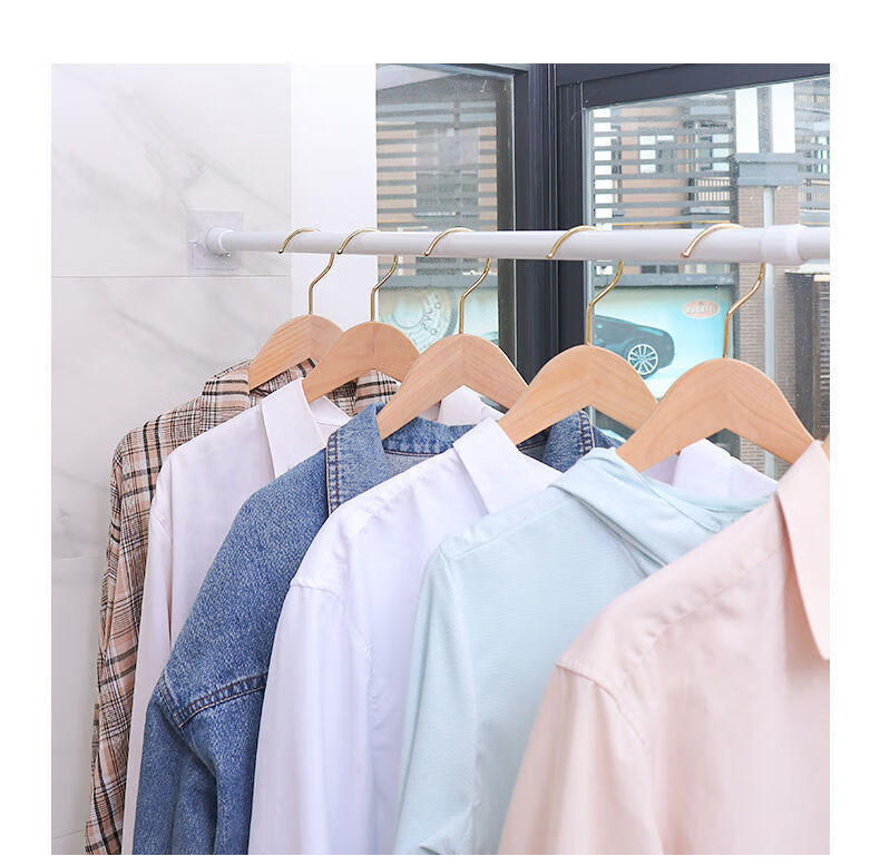 欧米恩 伸缩杆固定器免打孔浴室杆支撑架挂衣服支架衣柜粘钩托 伸缩杆