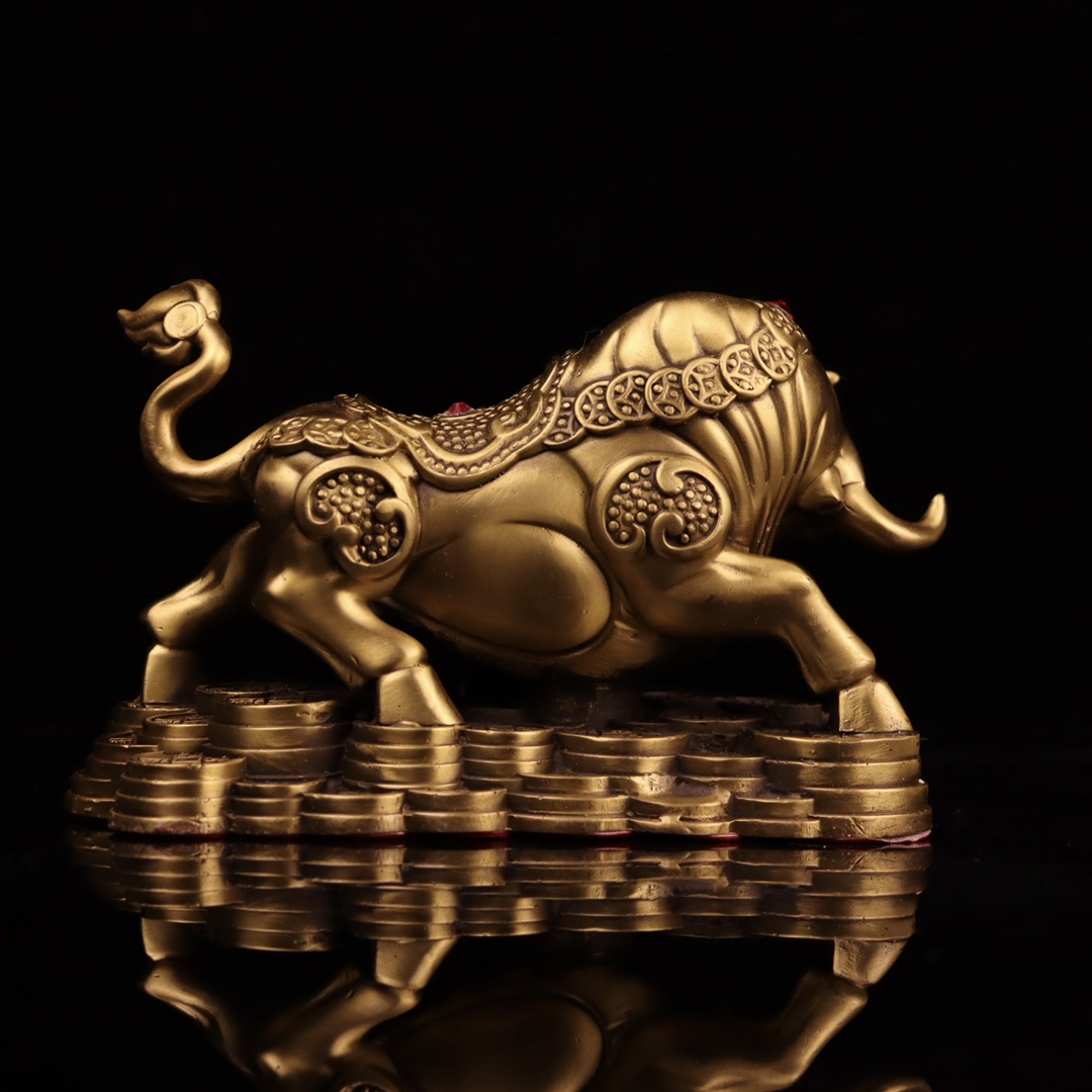 鼎盛福纯铜财福牛飞天牛摆件气势如虹牛气冲天发财纳福客厅办公室饰 d