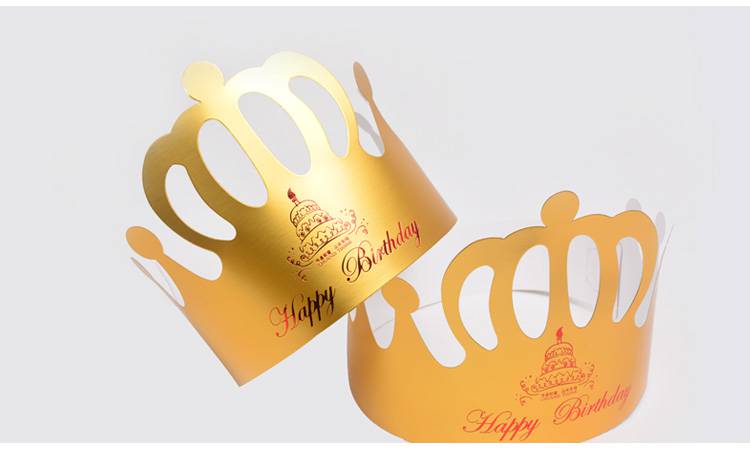 生日帽金卡金色生日帽子皇冠帽纸帽成人儿童生日派对蛋糕帽50/100个