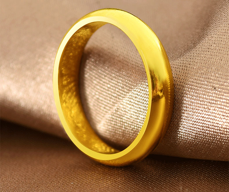 宝创黄金戒指男女足金999半圆实心泥鳅背亮面素圈尾戒指环情侣对戒