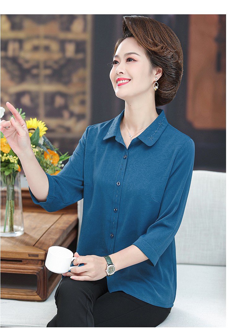 恒源祥中老年女装衬衫女士妈妈装七分袖薄款衬衣女2022夏季新款老年人