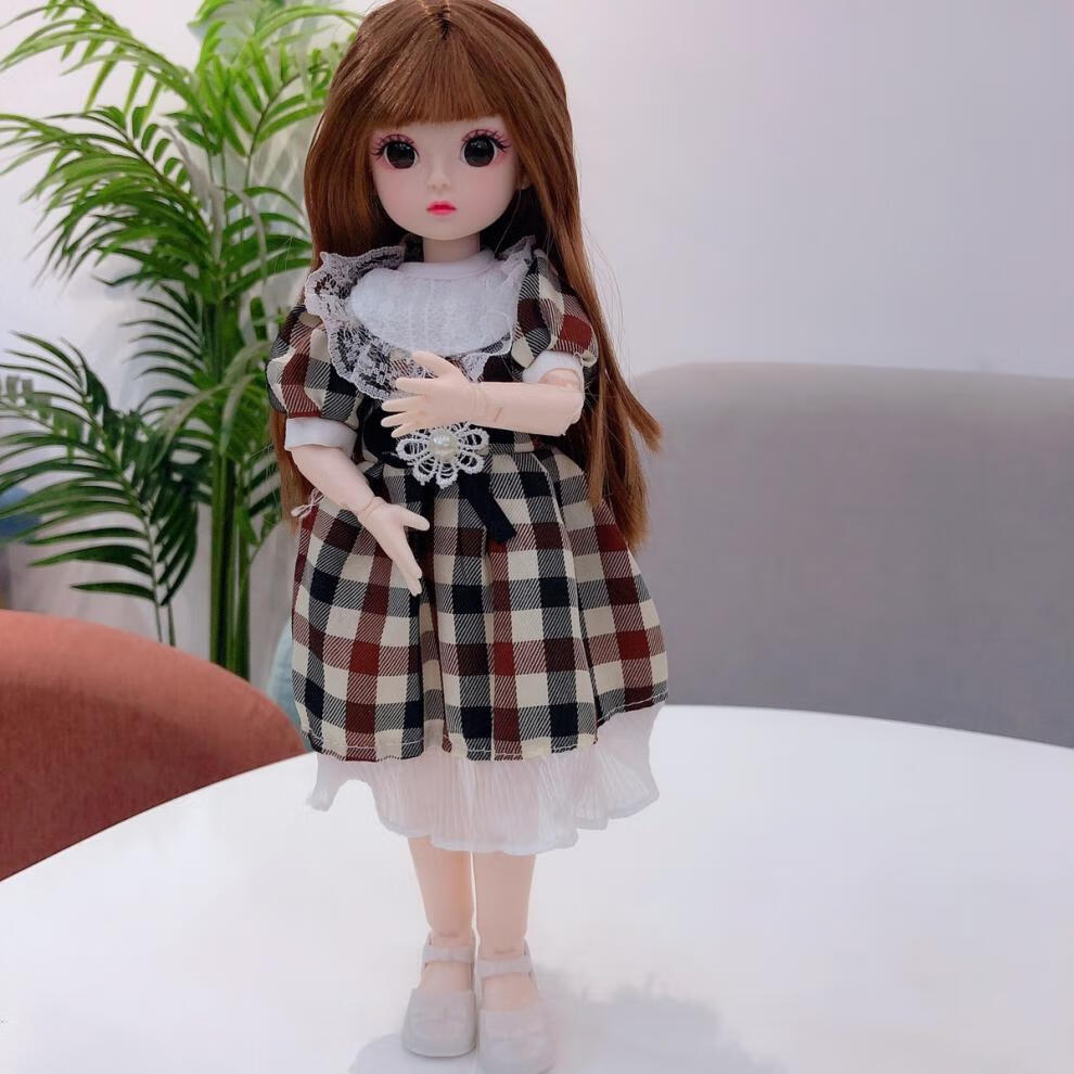30厘米芭比娃娃6分bjd肥娃换装公主玩具27关节3d真眼女孩玩具礼物深色
