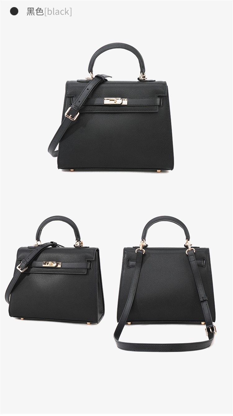 dubaolu都宝路牛皮女包时尚百搭手提包凯莉包单肩包斜挎包大款黑色