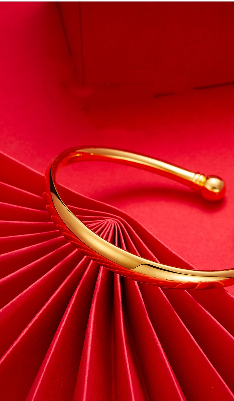 玺阅珠宝 黄金手镯女贵妃开口圆珠金手镯足金999金镯子古法哑光简约