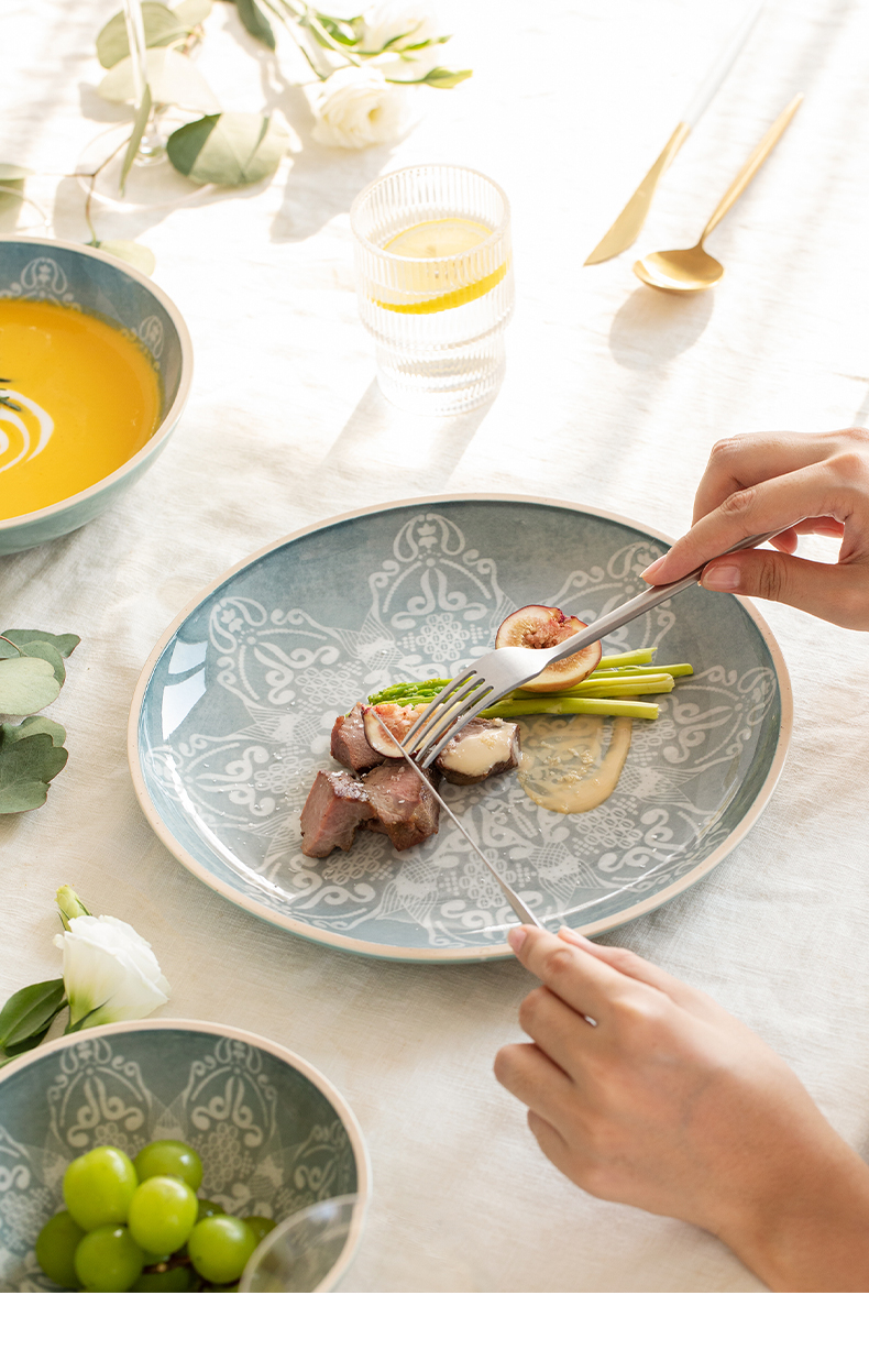 松发陶瓷波兰风情系列餐具套装盘子家用餐盘饭盘汤盘8英寸盘两件套