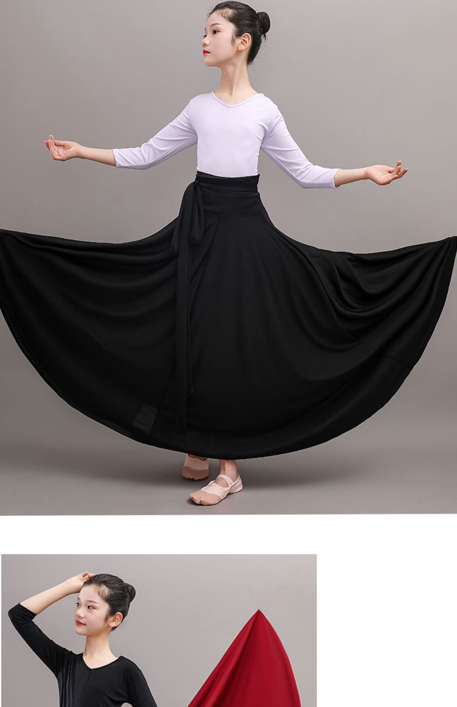 女儿童舞蹈演出服半身裙藏族练功一片式裹围裙蒙古大摆裙维族练习