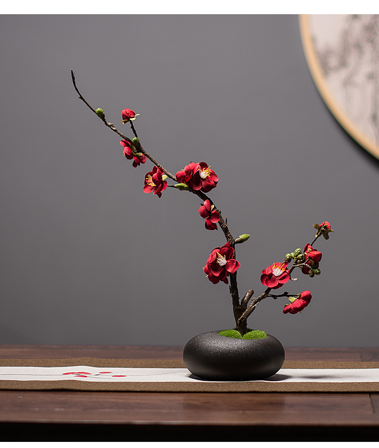 新中式仿真花艺套装客厅装饰插花茶几玄关假花梅花玉兰花禅意摆件sn